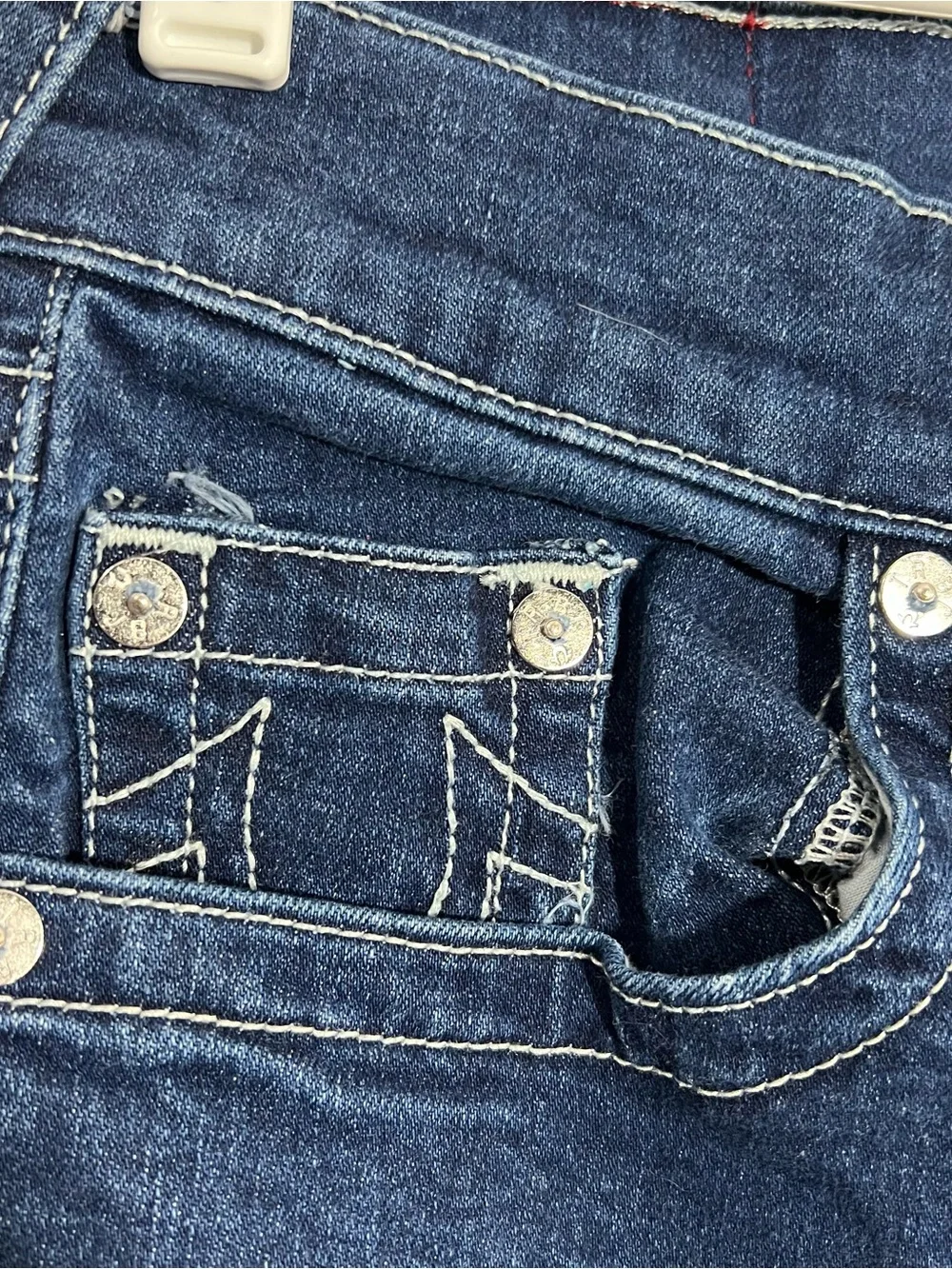 True Religion Ricky Relaxed Straight No Flap Blue White Jeans Mens Size 29